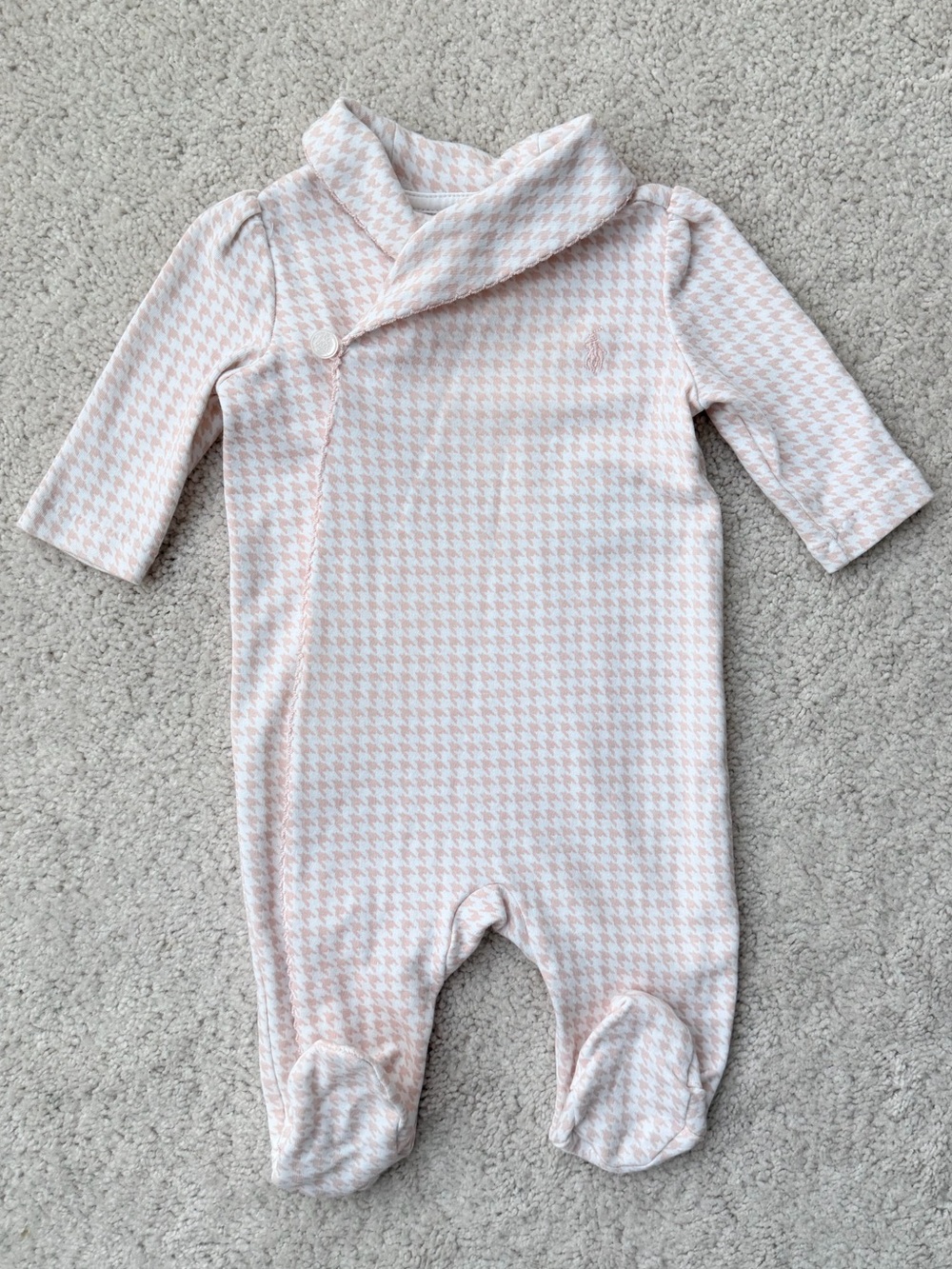 Ralph Lauren Pink Houndstooth Footed One-Piece